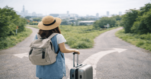 海外旅行のスタイルに合わせて通信手段を選ぶ旅行者のイメージ